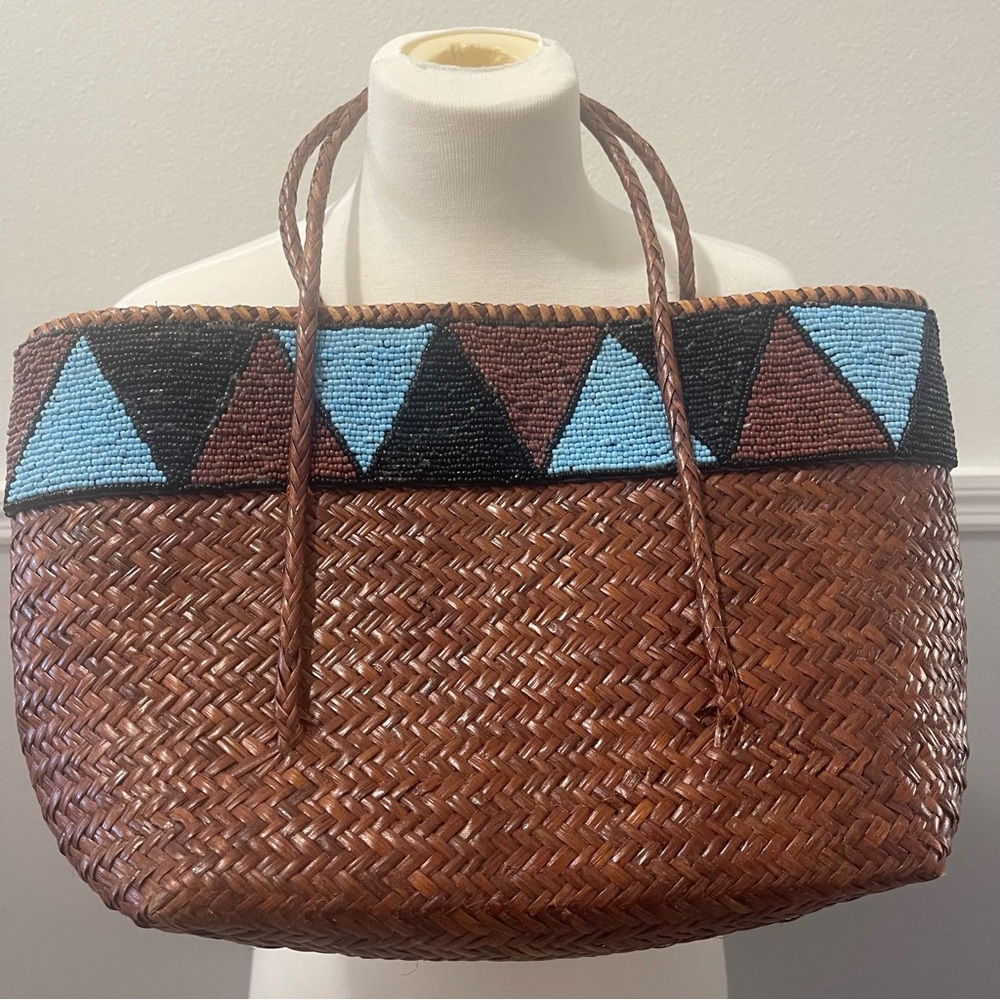Unique Beaded Straw Tote